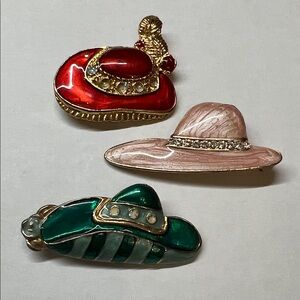 Vintage Hat Brooch Set in Red, Pink, and Green